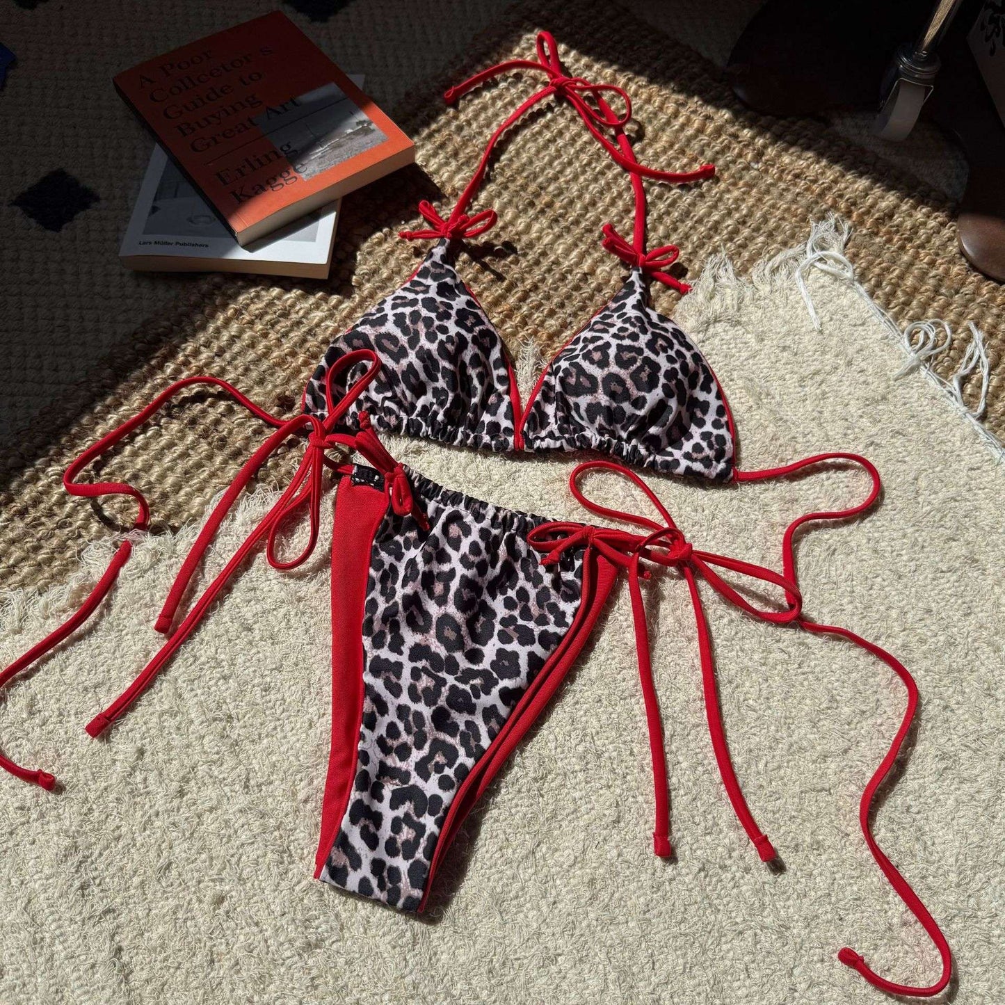 Leopard Print Tie-Side Bikini - M, Multi Red image