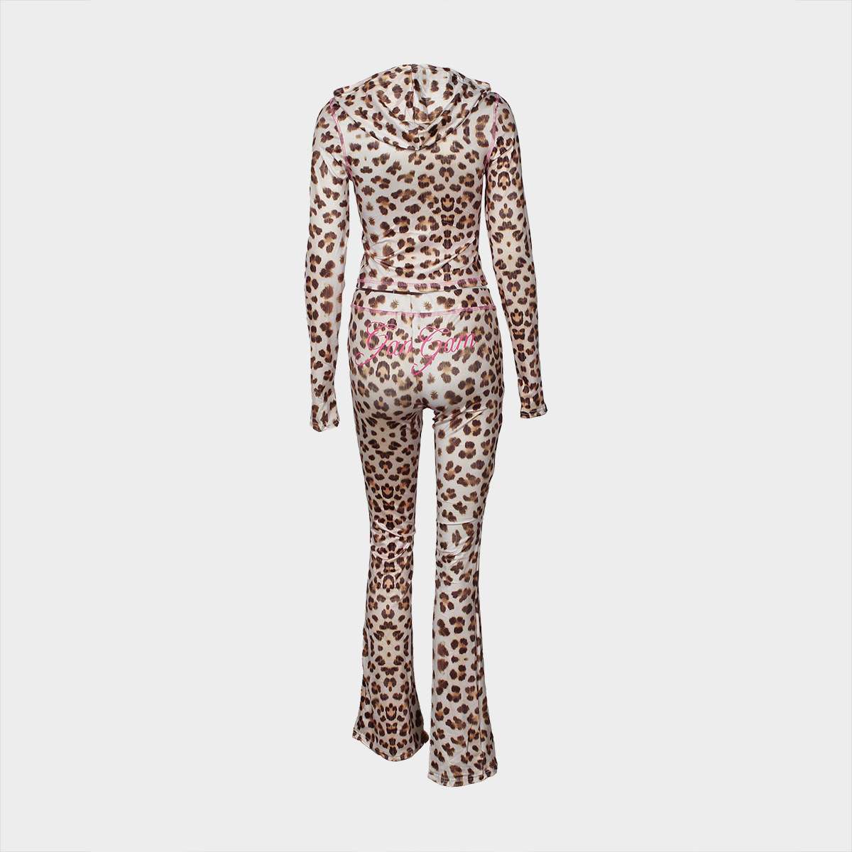 Versatile Leopard Print Hooded Top Pants Suit image 6