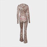 Versatile Leopard Print Hooded Top Pants Suit image 6