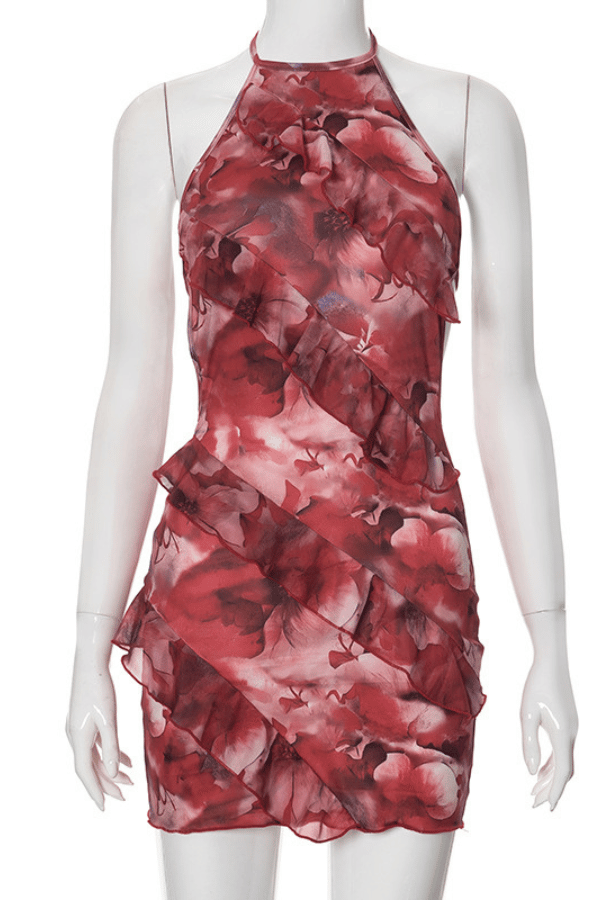 Floral Mesh Print Ruffle Dress image 2