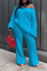 Cozy Ribbed Knit Set - M, Blue image