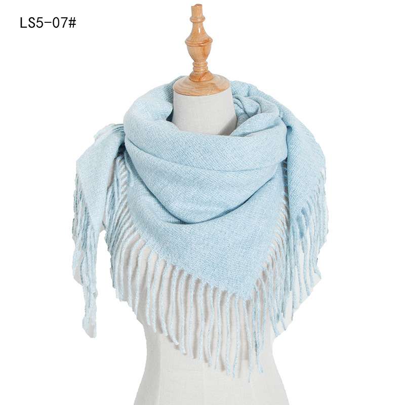 Solid Warm Warm Scarf  Tassel Square Shawl - Light Blue image