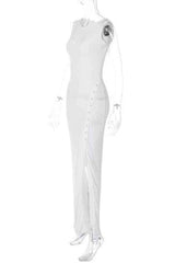 Elegant Solid Color Button Down Sleeveless Maxi Dress image 4