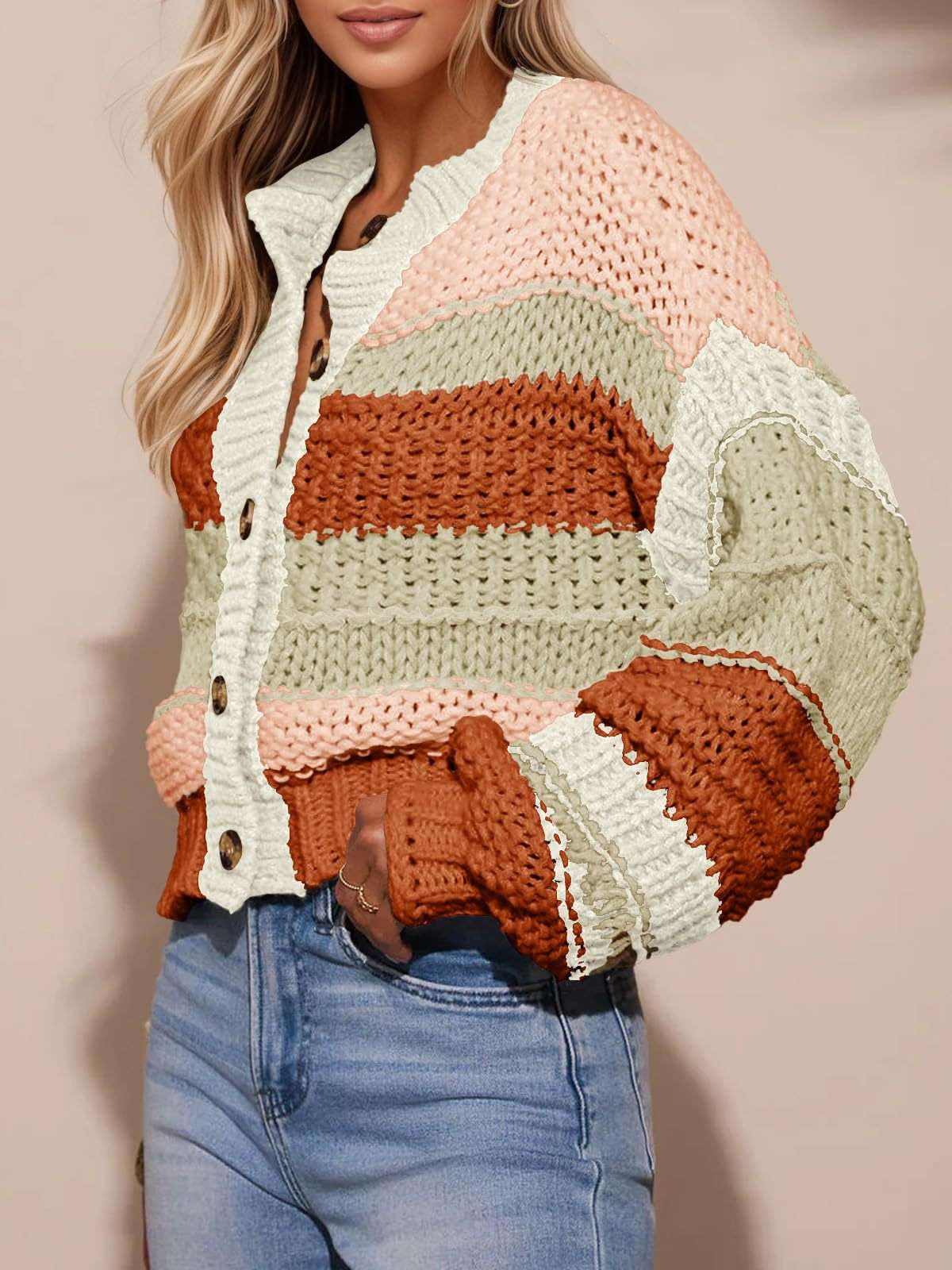 Mixed Stripes Colorful button-Up Sweater image 4