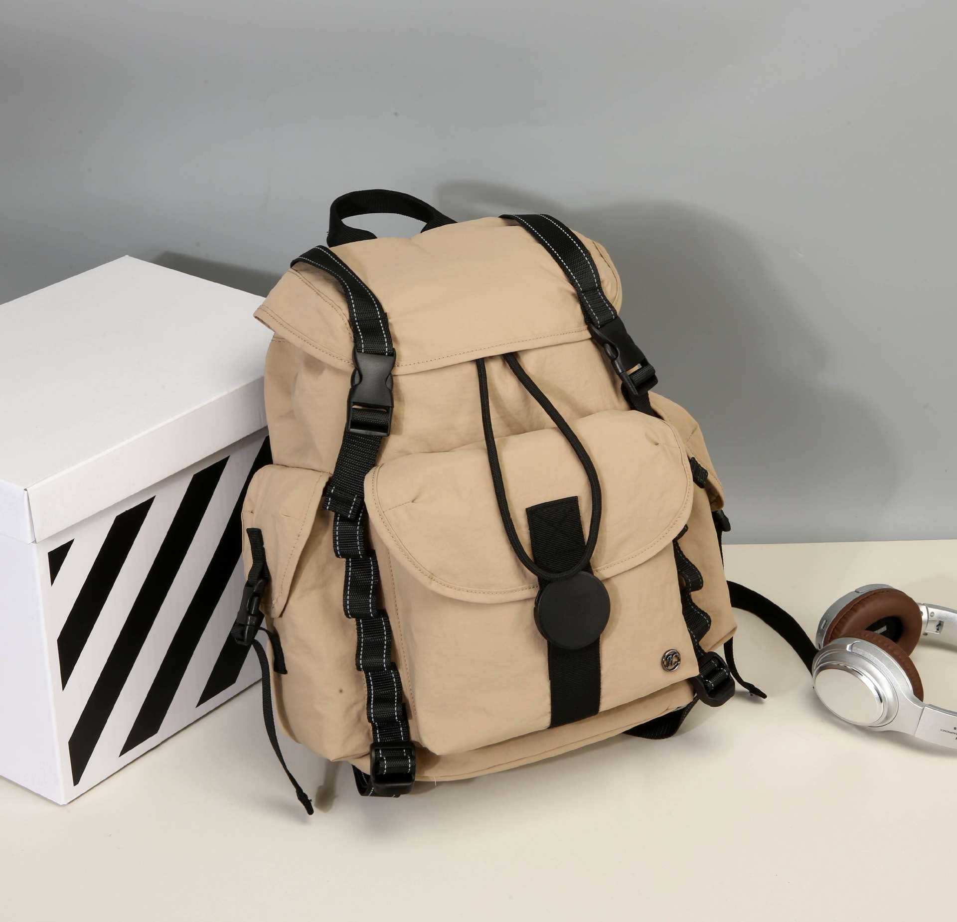 Drawstring Rucksack Backback - Free Size, Light Fawn Beige image