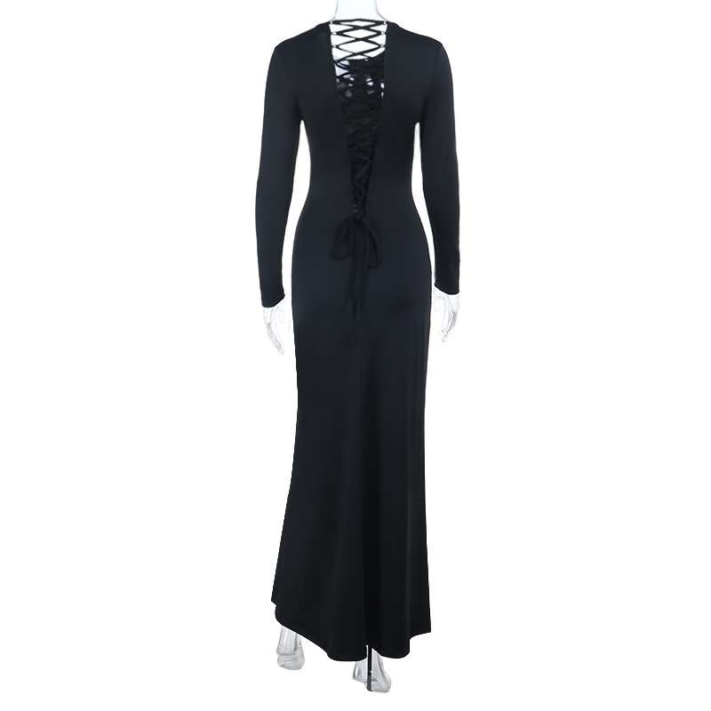 Long-Sleeve Lace-Up Maxi Dress image 1