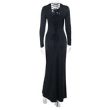 Long-Sleeve Lace-Up Maxi Dress image 1