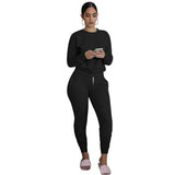 Sweatsuit Solid Color Pullover Fitness Outfits - XL, Black image
