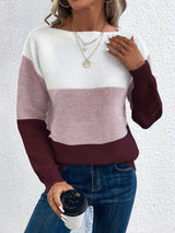 Modern & stylish sweater with splicing and a boat neckline - L, Pink image
