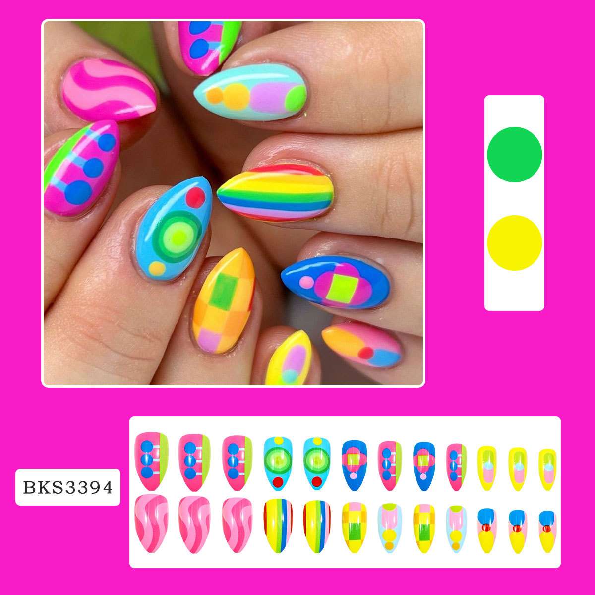 Vibrant Neon Geometric Pattern Nail Art image 6
