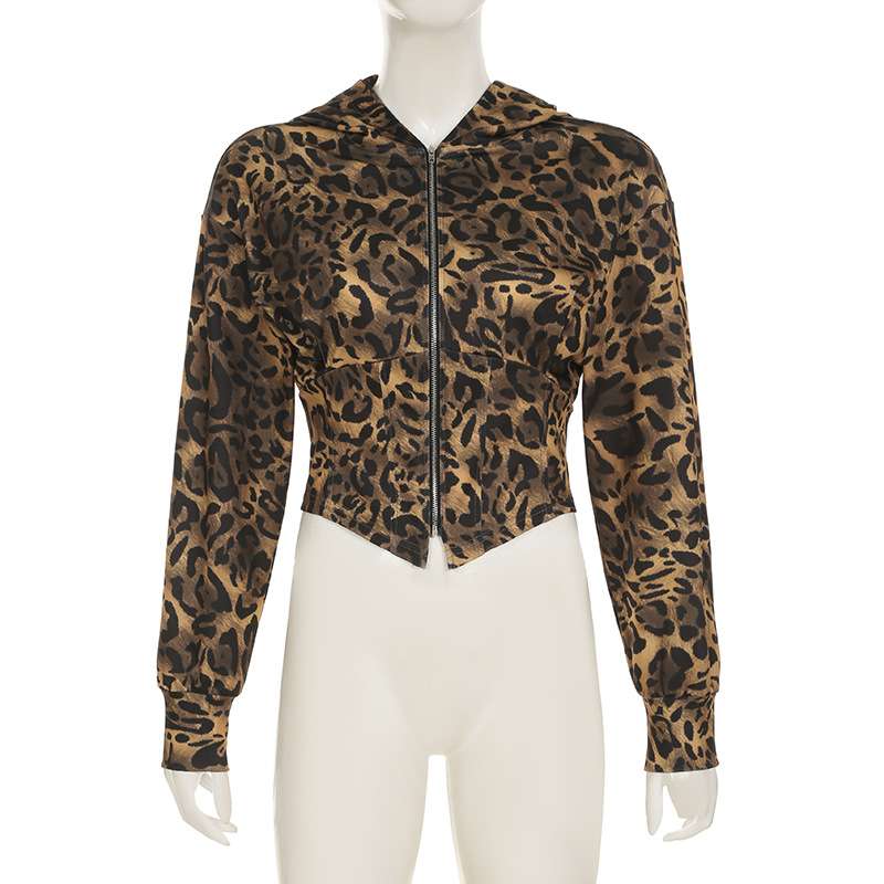 Leopard Printed Long Sleeve Zipper Hoodie image 2