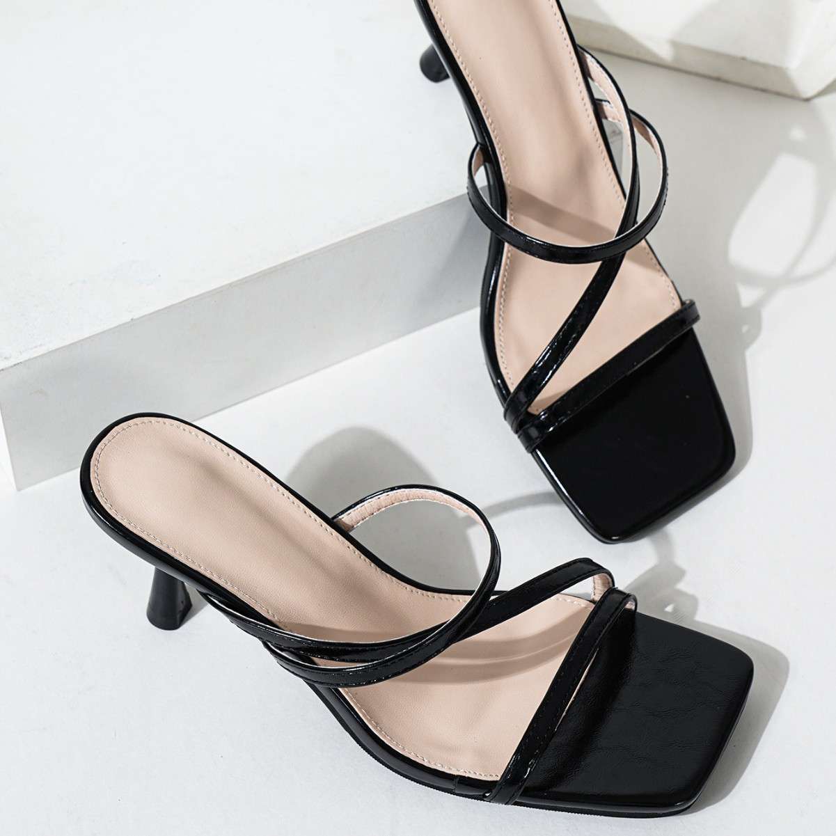 Patent Square-Toe Heeled Sandals image 0