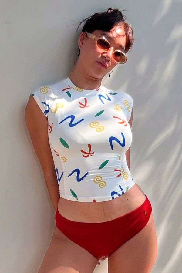 Stylish Summer Top with Abstract Colorful Print - S, White image