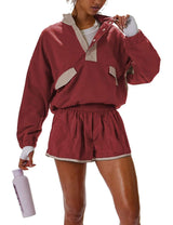 Color-Blocked Windbreaker and Shorts Set - M, Wine Red image