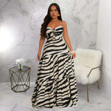 Striped Tiered Maxi Dress - S, Black image