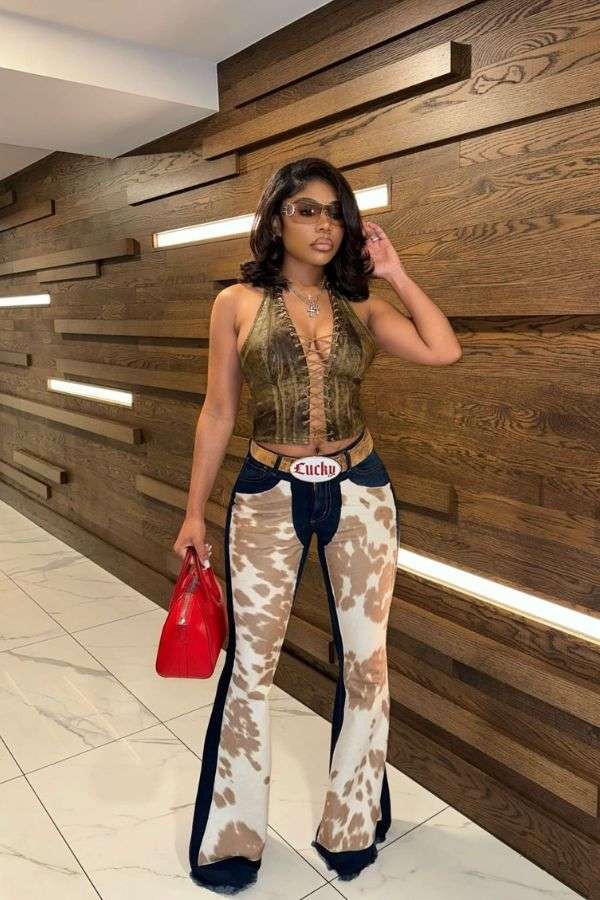 Camo Color Block Wide-Leg Pants image 0