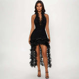 Black Ruffle Halter High-Low Dress image 0