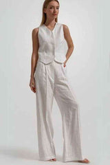 Minimalistic Cotton Wide Leg Pants Button Down Vest Set image 0
