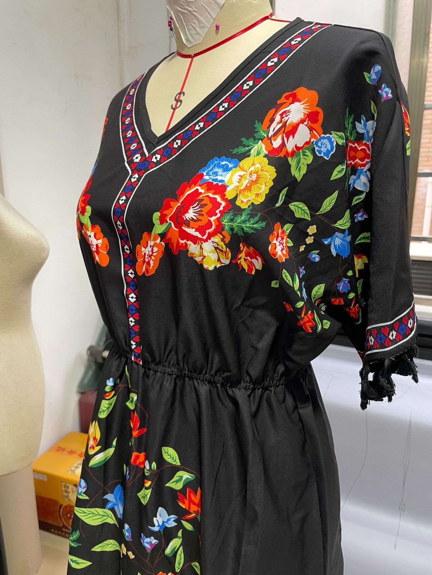 Floral Embroidered Boho Dress with Tassel Accents image 4