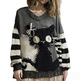 Cozy Sweater with Striped Sleeves - M, Black 1 image
