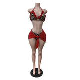 Leopard Print Cover-Up Bikini Set - L, Red image