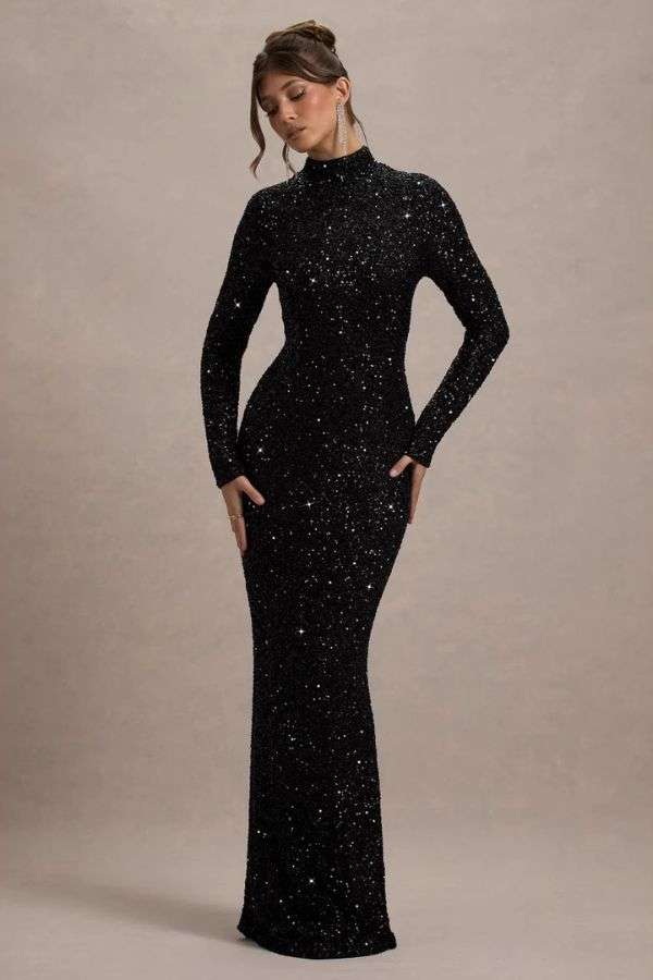 Black Starry Night Sequin Evening Gown image 0