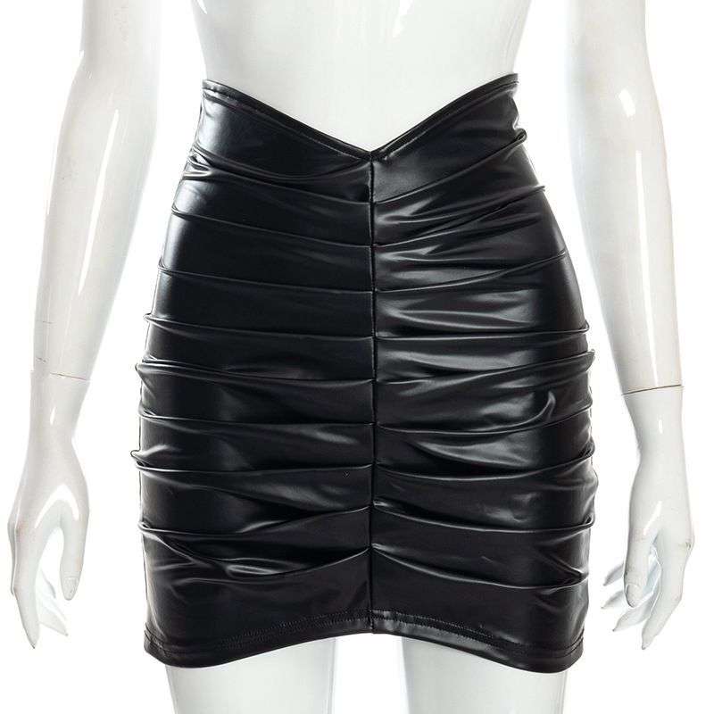 Sleek Black Faux Leather Ruched Mini Skirt image 3