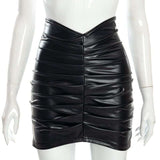 Sleek Black Faux Leather Ruched Mini Skirt image 3