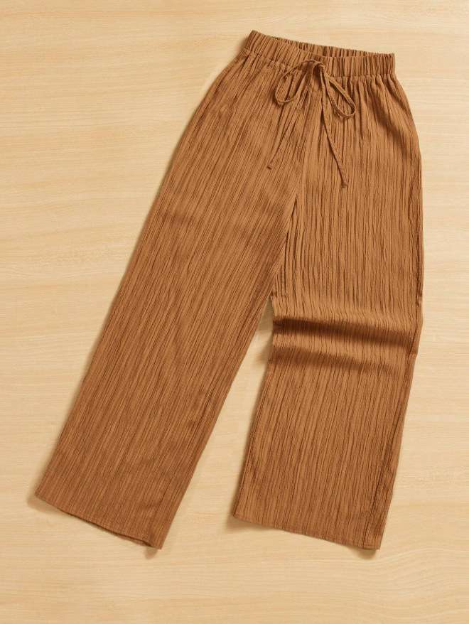 Textured Wide-Leg Pants - M, Beige image