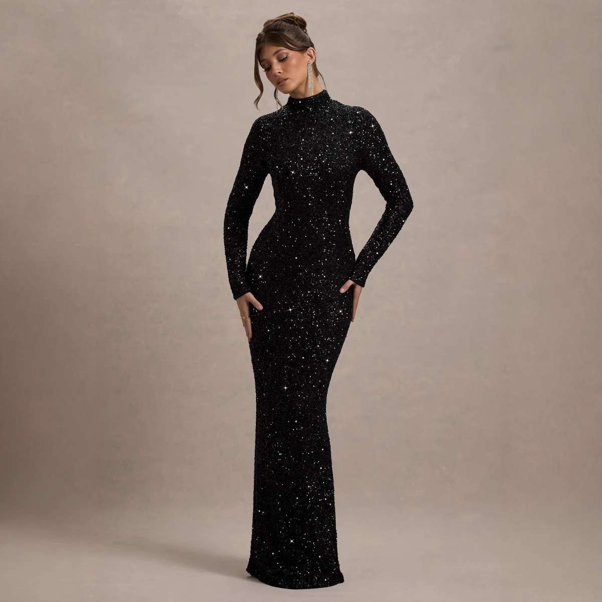 Black Starry Night Sequin Evening Gown image 5
