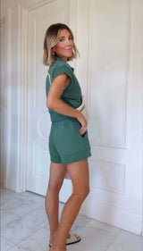 Casual Zipper Top & Drawstring Shorts Set image 0