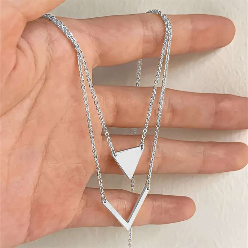 Layered V-Shaped Pendant Necklace image 2