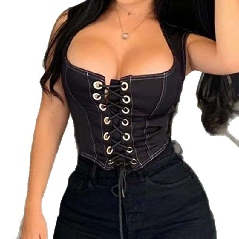 Black Lace-Up Corset Top image 6