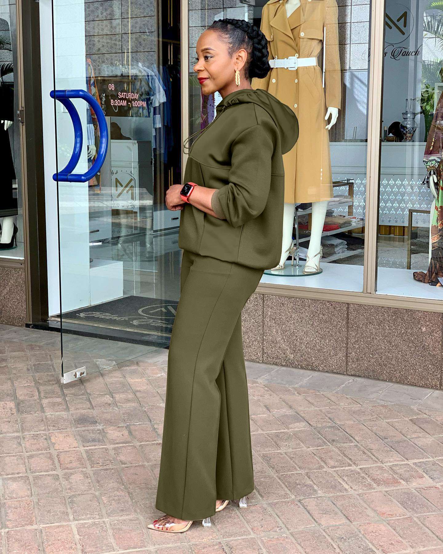 Casual Army Green Hooded Long Sleeve  Pull-On Two Piece Sets image 2