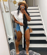 Asymmetrical Two-Tone Button-Up Shirt - S, White image