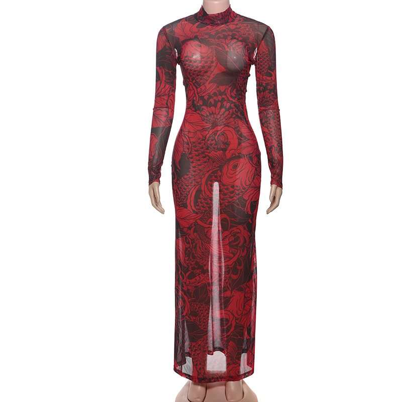 Stand Collar Dark Floral Print Casual Dress image 2