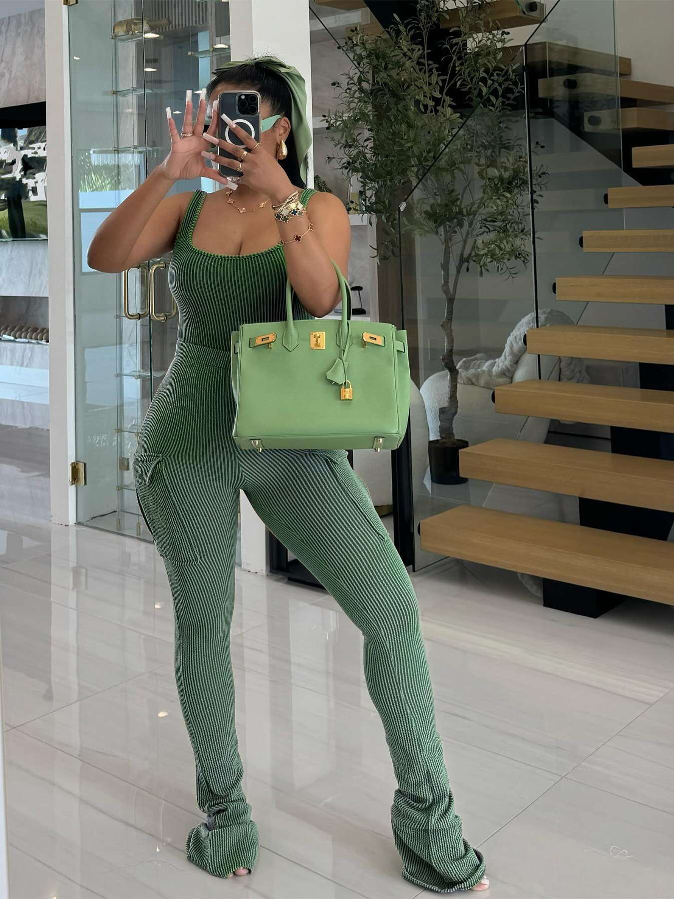 Bodysuit and Cargo Pants Set - M, Green image