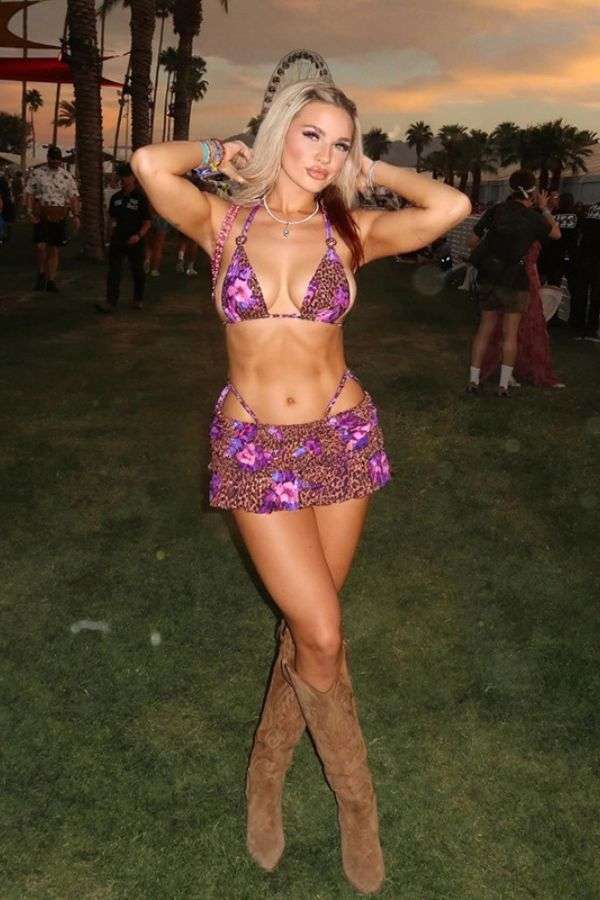 Leopard Floral Print Bikini Set with Ruffled Skirt image 0