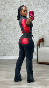 Patchwork Denim Set cropped jackethigh-waist jeans image 2