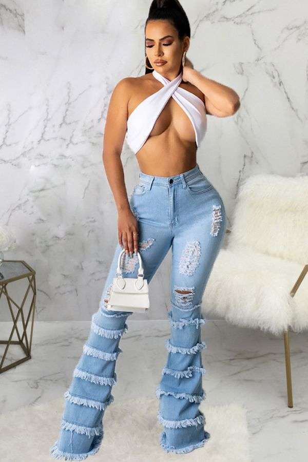 Plus Size Ruffled Denim Flare Jeans image 0