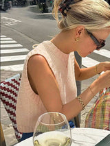 Open-Back Knit Vest with Tie Closure - L, Beige image