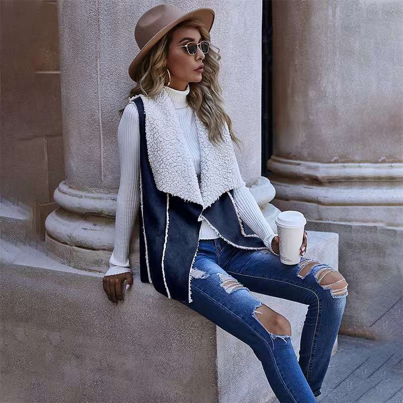 Cozy Chic Sherpa Vest - L, Dark Blue image