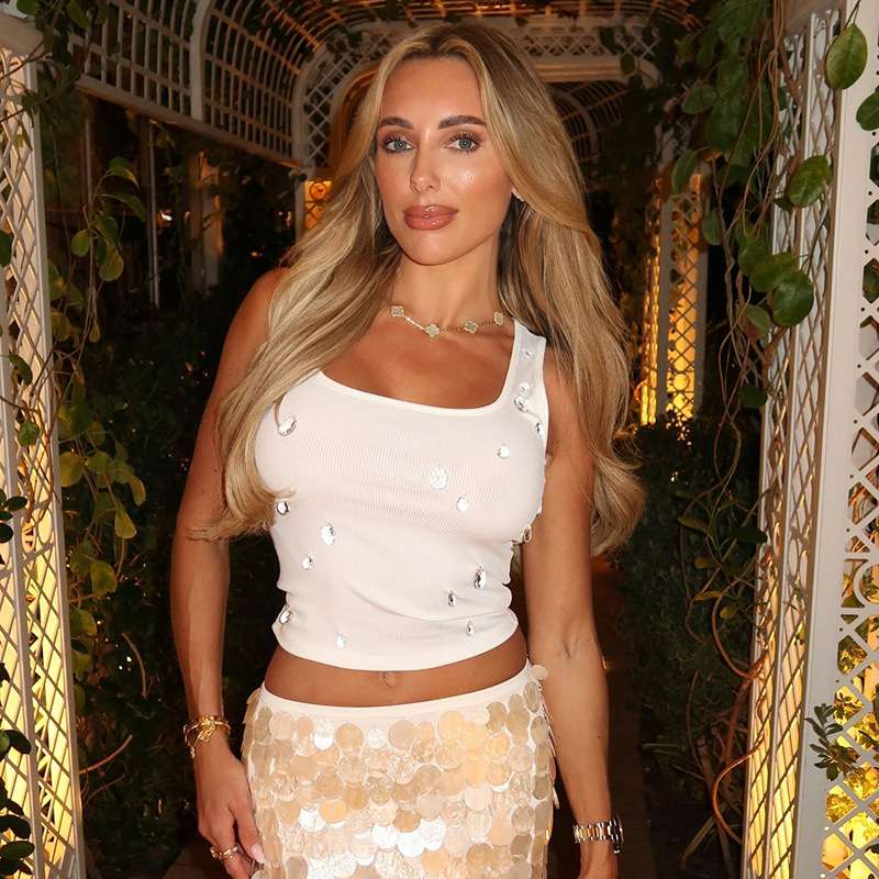 Ribbed Tank Top with Embellished Accents - L, White image