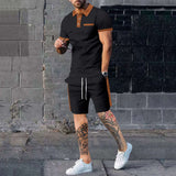 Short-Sleeve Polo Set with Drawstring Shorts - M, Black image