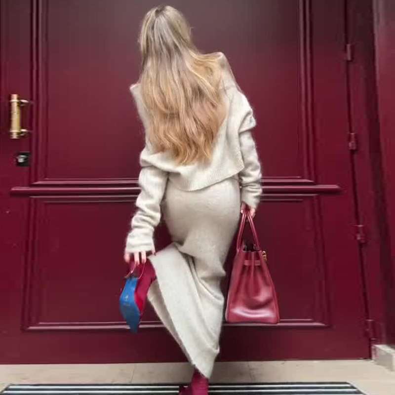 Off Shoulder Sweater Co-ords Maxi Skirt Set image 6