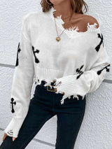 Cross Pattern Crop Sweater - M, White image