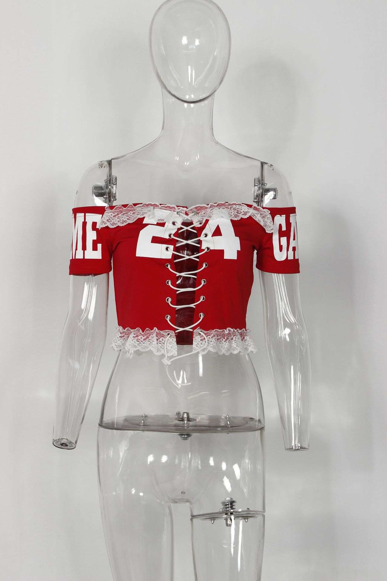 Lace-Up Off-Shoulder Varsity Crop Top image 3