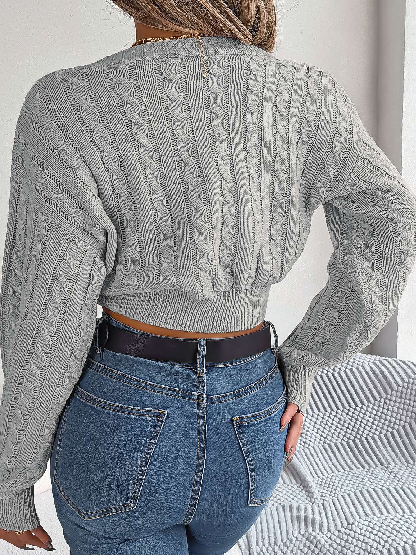 V-Neck Crop Sweater Knitwear Pullover Sweatshirt image 4