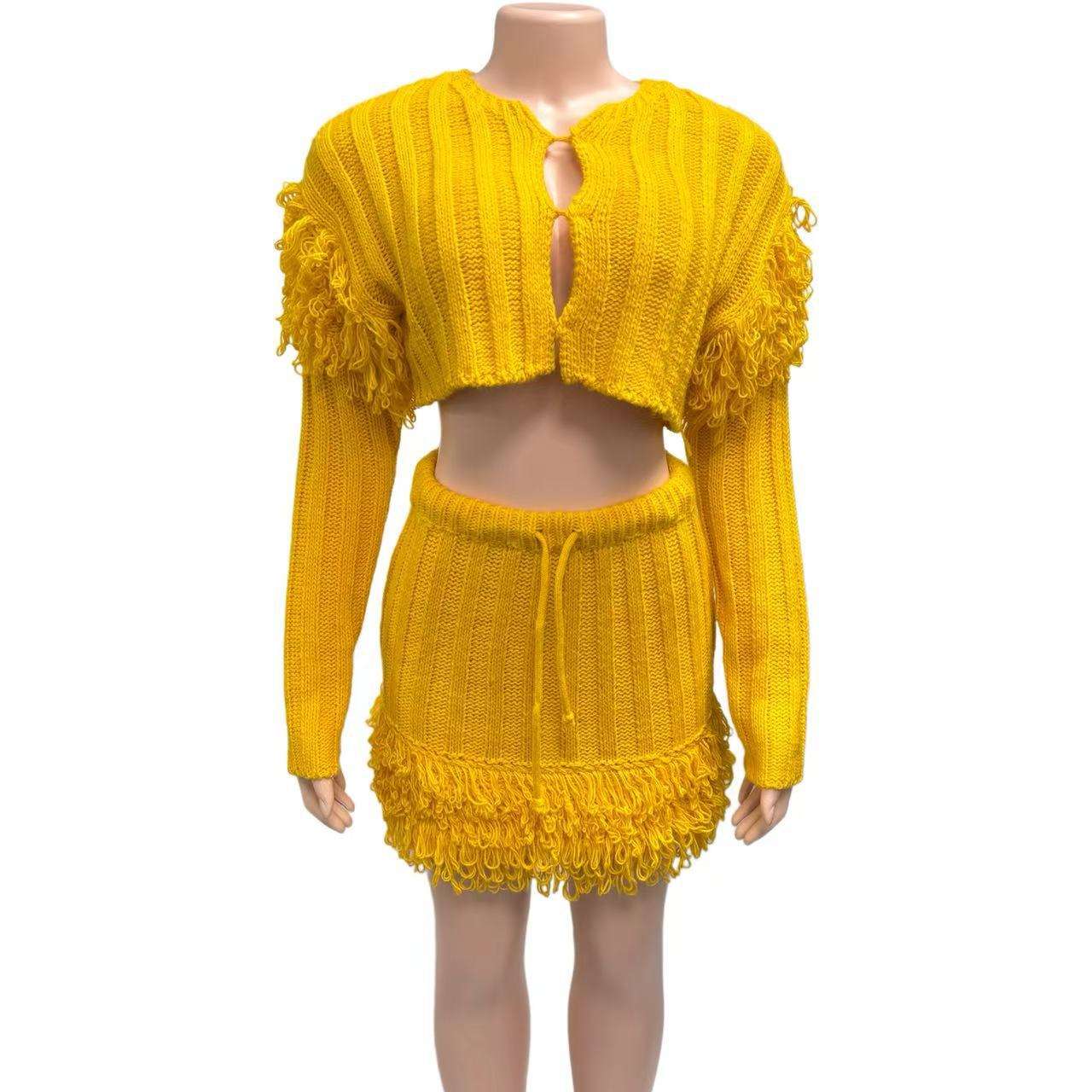 Yellow Cropped Set with Pleated Mini Skirt image 3