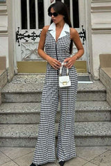 Dressy V Neck Sleeveless Jumpsuit - S, Multi Black image